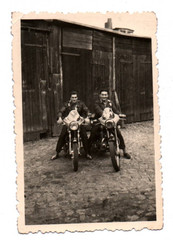 Photo Men in Yard on Motorcycles Vintage Motorcycle Vintage Photography