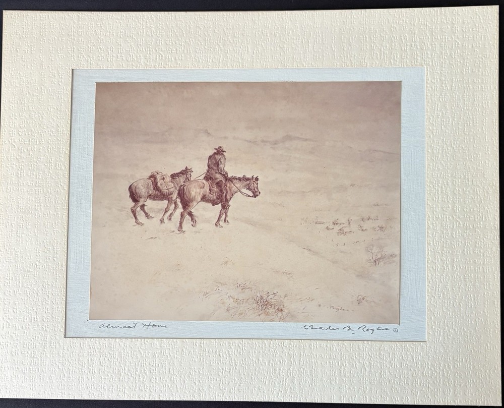 Vintage Western Photolithograph Kansas Artist Charles B Rogers Signed Horse