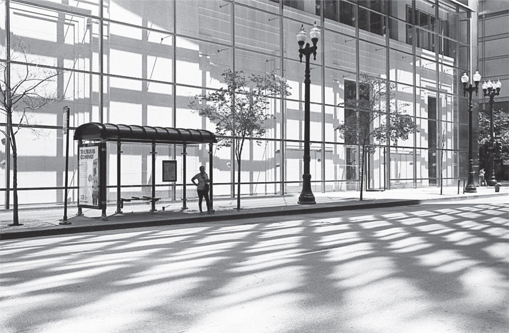 Bus Stop, Woman, Chicago 2016. B & W photograph. Quality Art Print