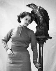 elegant woman w bird, strange, unusual, vintage fine art negative, 1940’s size