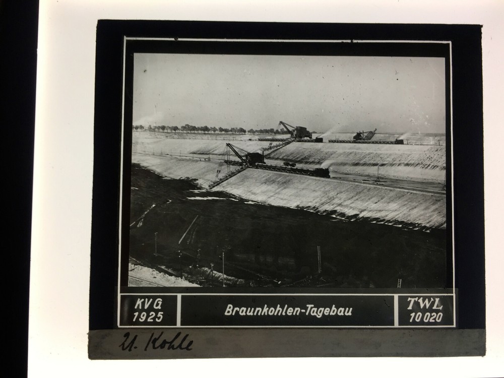 Original old glass slide/plate lignite opencast mining approx. 1925 8.5x10cm SW-