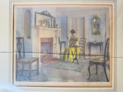 Wallace Nutting Hand Tinted Photo Art of Colonial Style Women at Home