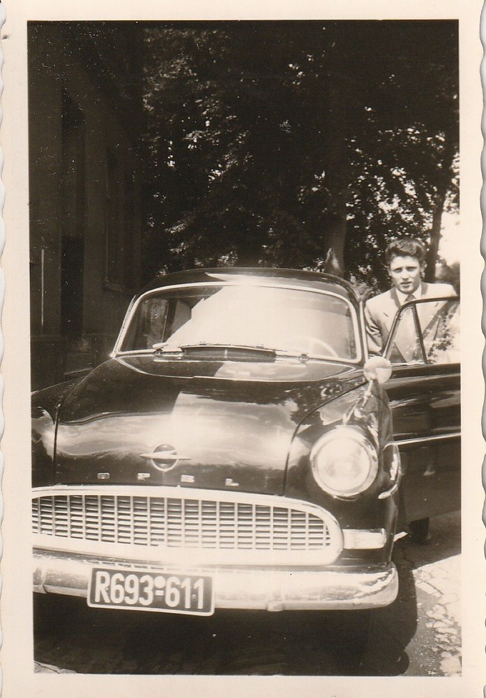 Vintage Photo Man with Opel Olympia Record 1956 Car Vintage Passenger Car