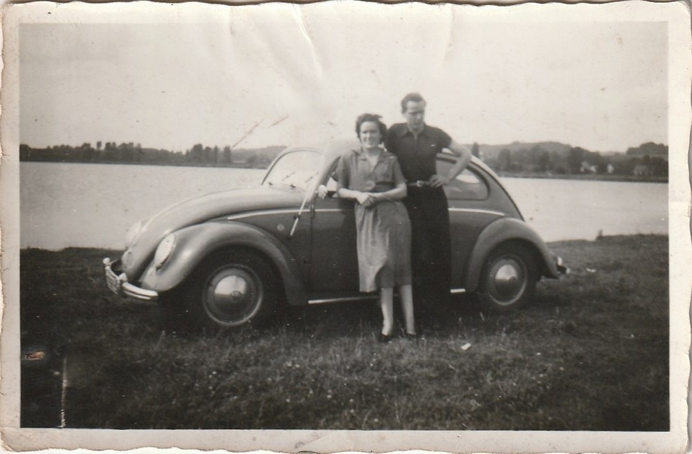 Vintage Photo Pair with VW Beetle Ovali Car Classic Car