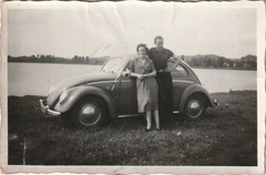 Vintage Photo Pair with VW Beetle Ovali Car Classic Car