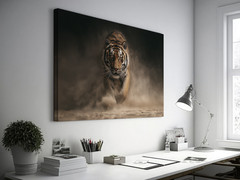 Running Tiger Wall Art, Modern Wildlife Animal Decor, Nature Photography Canvas