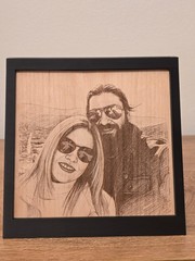 Laser Engraved Couple Photo on Wood, Framed Personalized Portrait