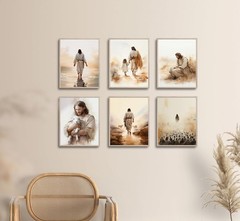 6Pcs Jesus Christian Canvas Wall Art Jesus Embraces the Lamb Jesus Walking On…