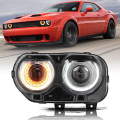 Halogen Type Headlight Assembly Compatible with 15-22 Dodge Challenger Projector
