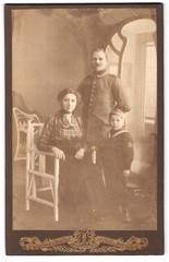 Photography Cabinet Portrait, Portrait Elegantly Dressed Family with Small Bl