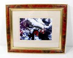 Original Winter Berries in Snow Photograph w/Mat Decorative Frame with Gold Trim