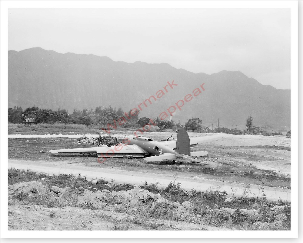 Dec 7 1941 Pearl Harbor Attack Bellows Field Wrecked B-17 Silver Halide Photo