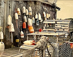 Nautical Maritime Hanging Lobster Trap Buoys Colorful Seascape Photograph 16X20