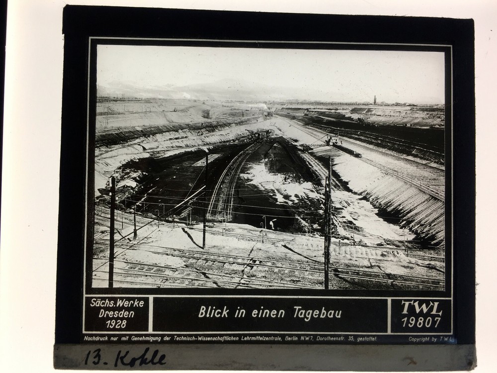 Original old glass slide/plate Saxon. Werke Dresden opencast mine approx. 1928 8.5x10cm SW-