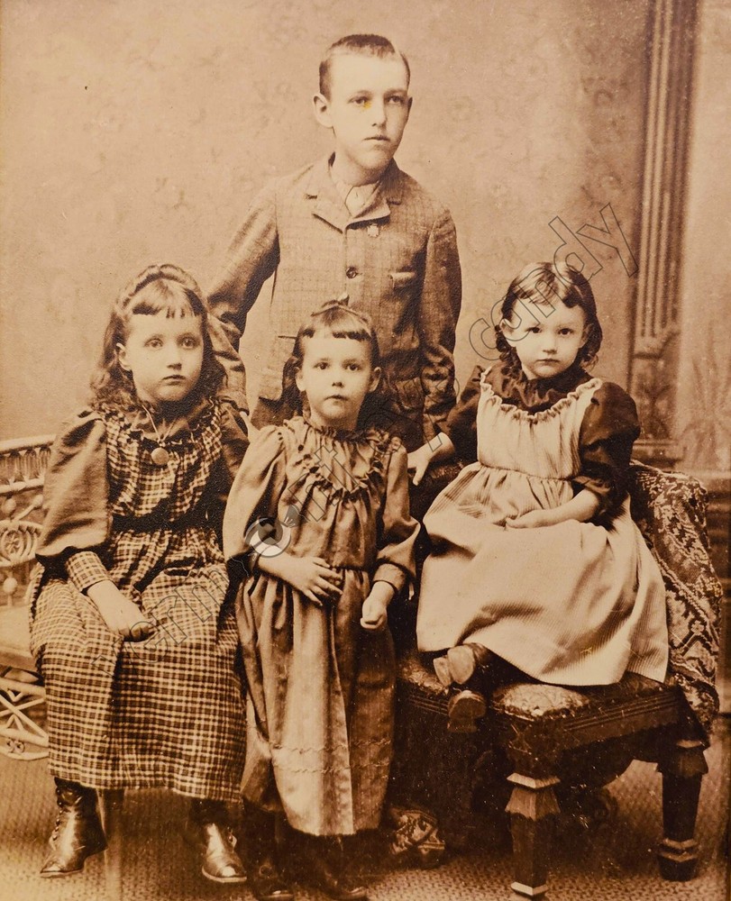 Photo of 4 Children Siblings Family Long Faces DIGITAL DOWNLOAD 19th century