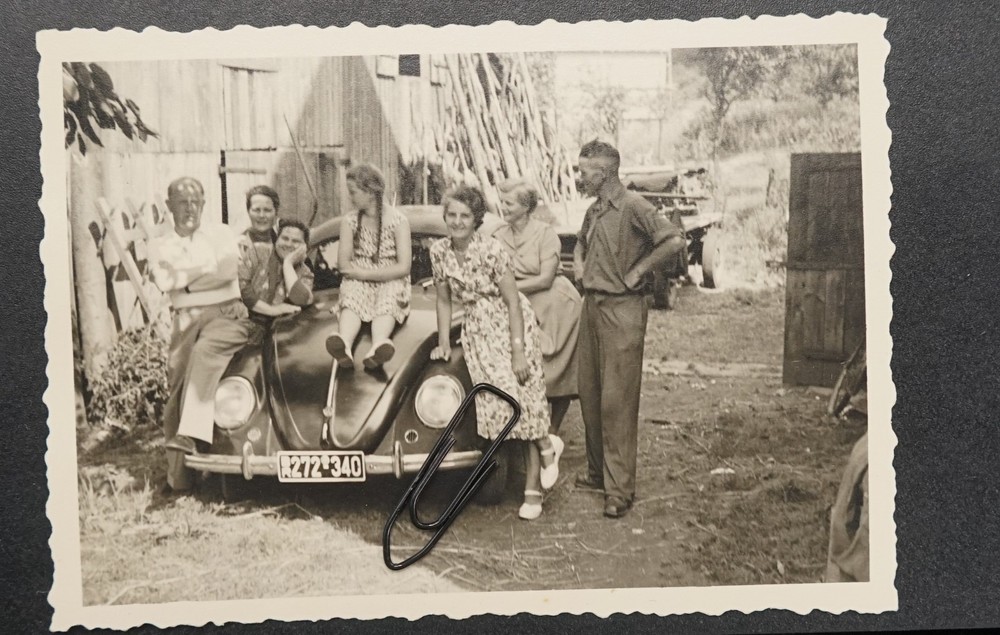 Photo Portrait VW Beetle Family BR License Plate Number Plate Child Braid Posing