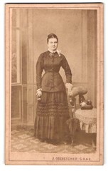 Photograph A. Obersteiner, Graz, Annenstrasse 12, woman in fitted dress with