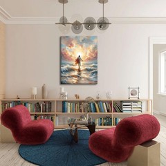 Jesus Walking on Water Canvas Wall Art Jesus Back Waters Reflection Sunset Gl…