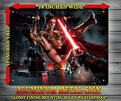 Slave Leia Cosplay with Darth Vader Lightsaber SW Metal Sign Art 14″ x 11″