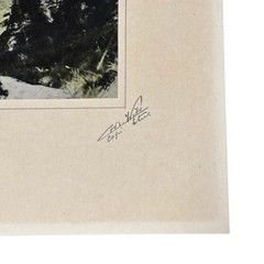 Signed Hand-Colored Rural Landscape Cabin Photograph Matted Vintage Art