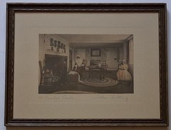 AN ANCESTRAL CRADLE Wallace Nutting Hand-Tinted Photograph c. 1910s CAT and BABY