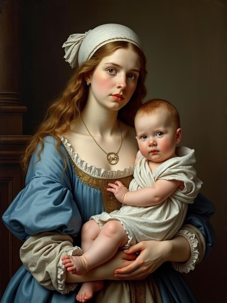 A3 Photo Mother Child Tenderness Artistic Glossy Paper Decor -129