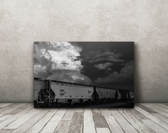 Black and white train photography wall art hanging storm cloud picture decor