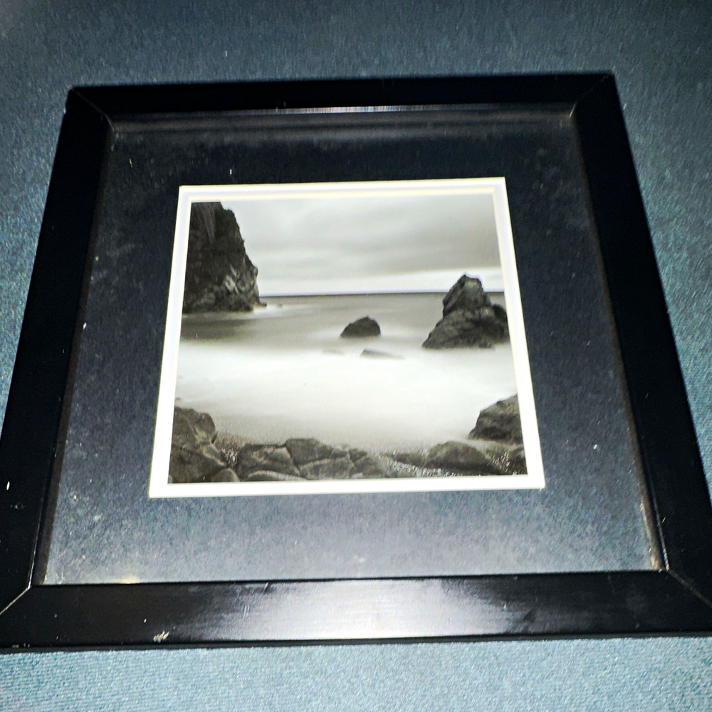 Framed Black & White Seascape Photograph Portrait Landscape Rocks Ocean Coast