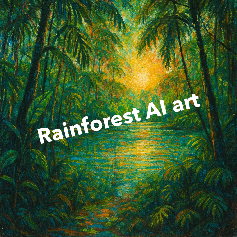 Rainforest with Sun and Lake Painting (AI GENERATED IMAGE)