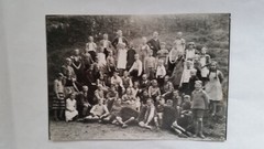 Photo large format 31 school class girls with pigtails circa 1940s approx 13x18cm