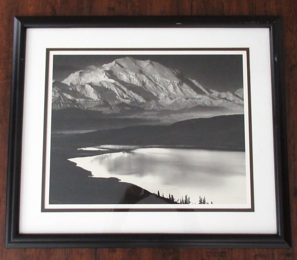 Vintage Ansel Adams Mount McKinley & Wonder Lake Framed B&W Photographic Print