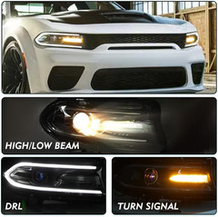 Halogen Headlight Assembly Replacement for 2015-2023 Dodge Charger | W/Led DRL L