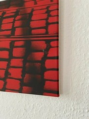 Small Photo Screen Print of Cobblestones & Tram Tracks Linen on Wood Frame