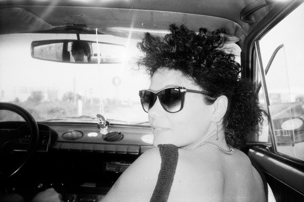 LOT 2x pretty girl in old car, mirror reflection, , 1970s vintage fine art negat
