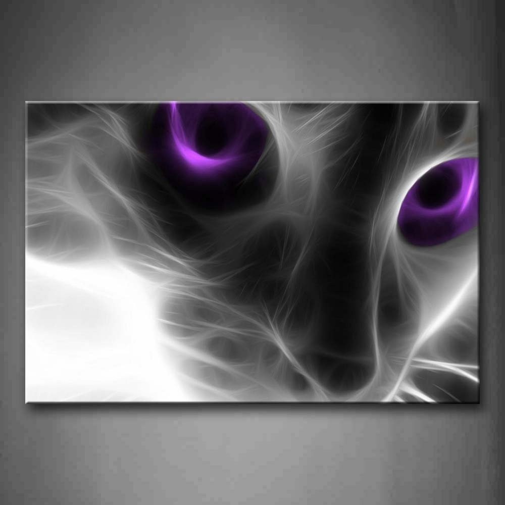 Cat with Purple Eyes Wall Art Painting Pictures Print On Canvas Animal The Pi…