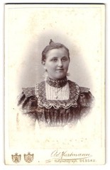 Photograph Ad. Hartmann, Dessau, Franz-Str. 24 b, young lady in pretty dress