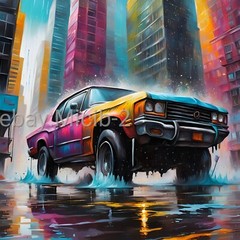 Digital Image Picture Photo Pic Wallpaper Background Colorful Car grafitti rain
