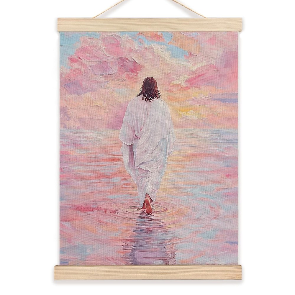 LZYRF Jesus Walking on Water Wall Art Poster Framed, Christian Room Decor, Pa…
