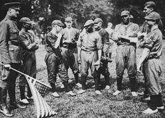 WWI African American Troops Play Ball Before Game Huddle London Enhanced Photo