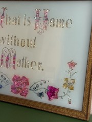 Victorian Motto Foil Metallic Floral Art «What is Home without a Mother» Vintage