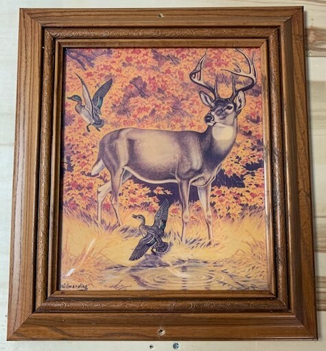 Picture Deer and Ducks in the Woods Print Framed Glass (146)