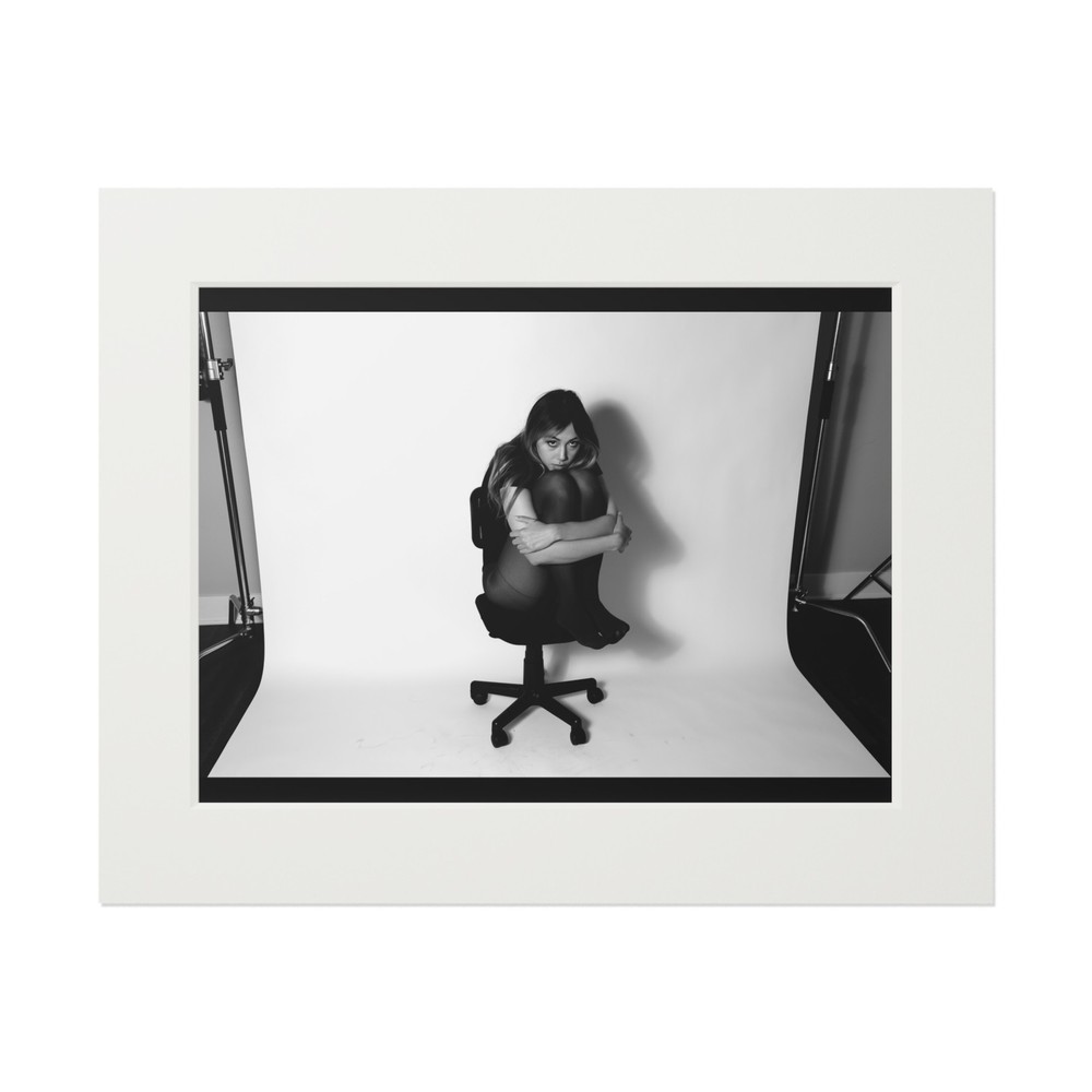 20 x 16 BW Photo Print Model Black Leotard Tights Legs Up Office Chair