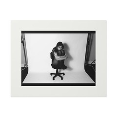 20 x 16 BW Photo Print Model Black Leotard Tights Legs Up Office Chair