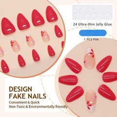 24 Pack Short Oval French Nails Press on Nails, Floral Custom Fit Design Acrylic…