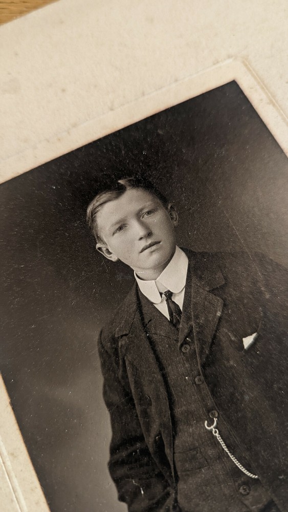 Foto Porträt Junger Mann Kind J. Stegmann ca. 1910 Rheinau Linx Freistett