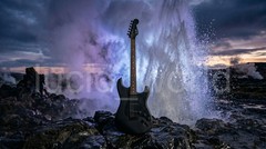 Black Electric Guitar Geyser Art Modern Music Background Digital Download File