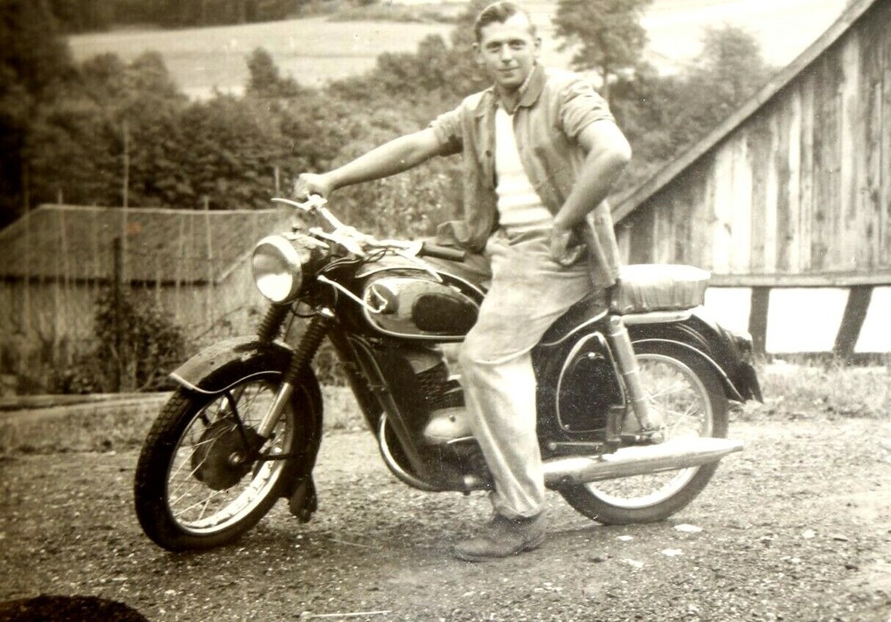 4938 Old Photo Motorcycle Moped With Rider From 1957