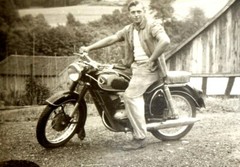 4938 Old Photo Motorcycle Moped With Rider From 1957