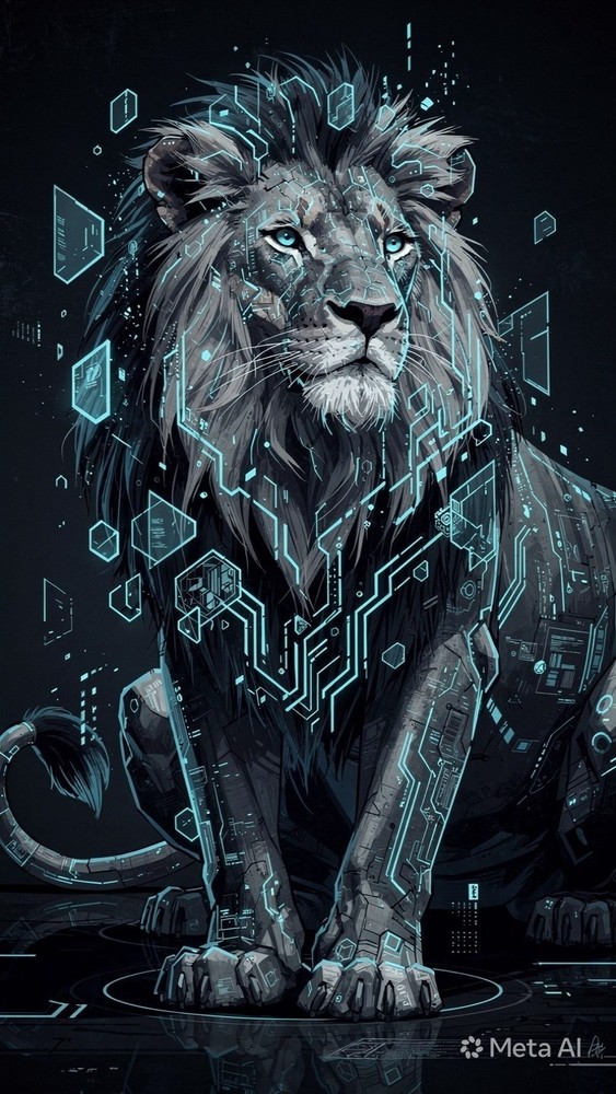 Cyberpunk Mechanical Lion Poster Graphic – High-Res AI Digital Image