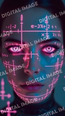 Cyberpunk Digital Art Print, Holographic Math Portrait, Futuristic Sci-Fi Decor